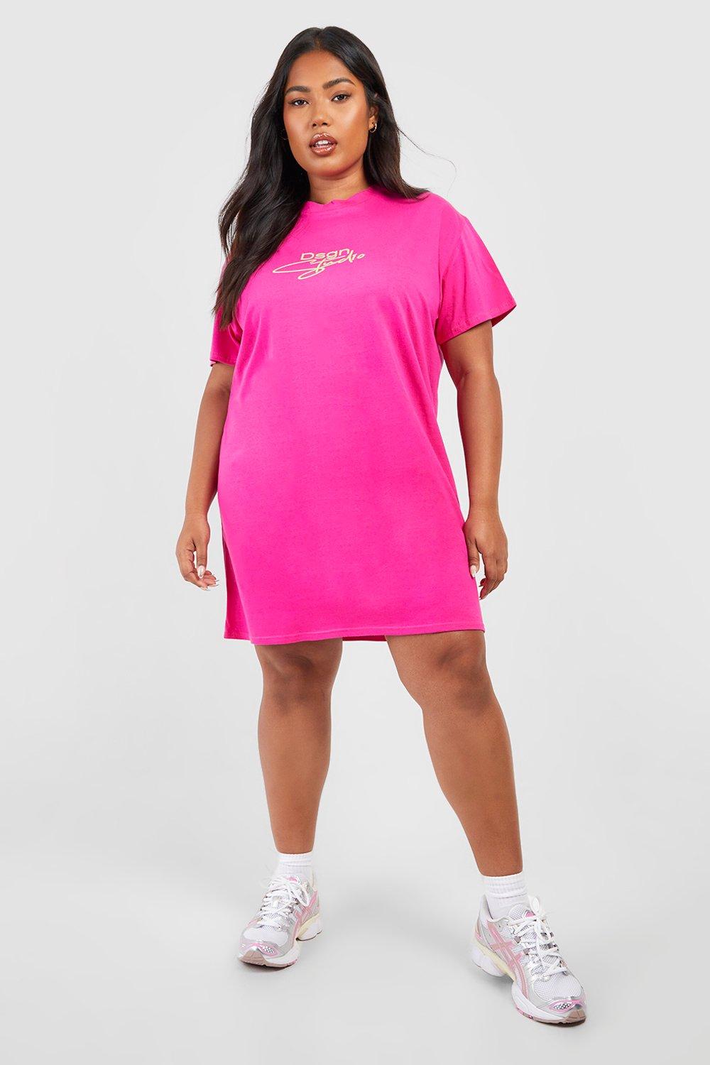 Pink t shirt store dress plus size